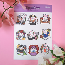 Lade das Bild in den Galerie-Viewer, Lila Stickerbogen – Buns mit Jobs | Stickerbogen
