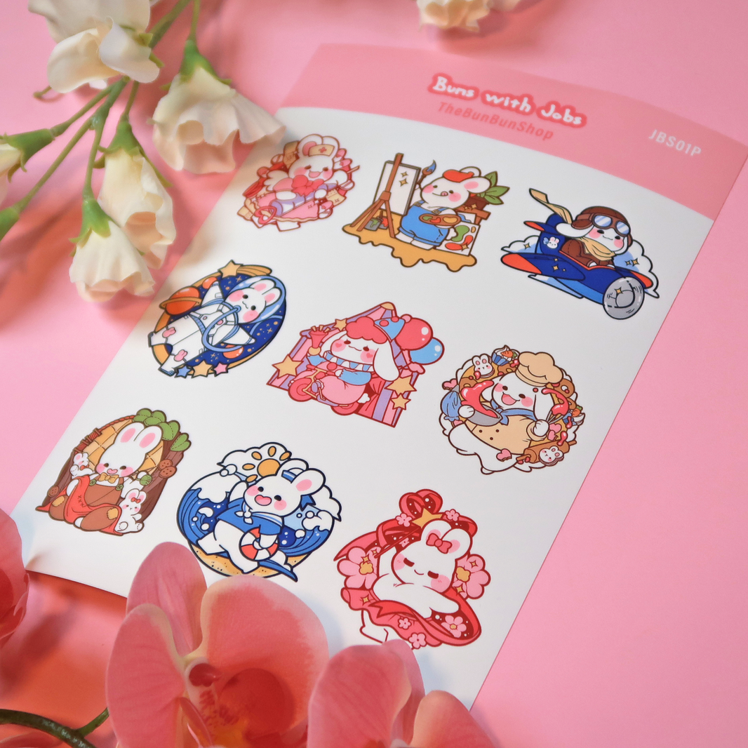Pink Sticker Sheet - Buns with Jobs | Sticker